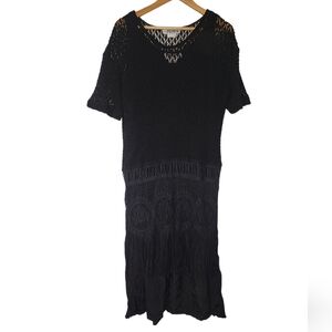 Vintage black crochet fringe dress